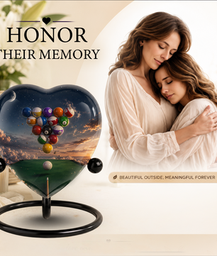 Billiards Pool Table Adult Urn – Pool Balls Sunset Heart Design Adult Cremation Urn for Ashes