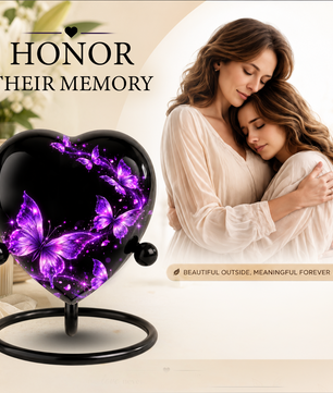 Purple Butterfly Adult Cremation Urn for Ashes, Personalized Butterfly Memorial Urn, Purple Heart Urn, Butterfly Cremation Urn, Adult Urn