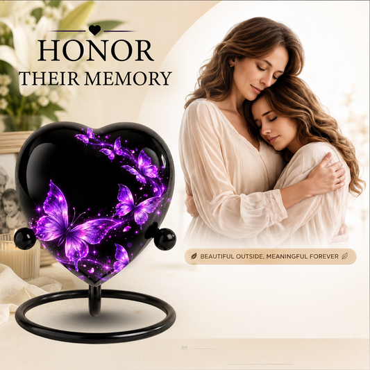 Purple Butterfly Adult Cremation Urn for Ashes, Personalized Butterfly Memorial Urn, Purple Heart Urn, Butterfly Cremation Urn, Adult Urn