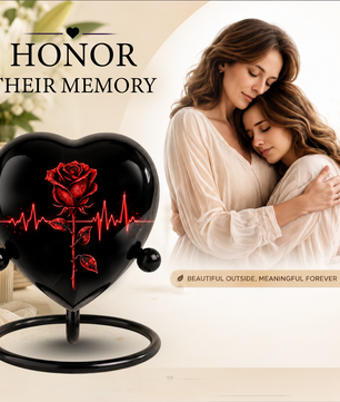 Red Rose Heart Cremation Urn for Ashes, Rose Memorial Urn, Heartbeat Rose Urn, Personalized Adult Cremation Urn, Romantic Floral Urn