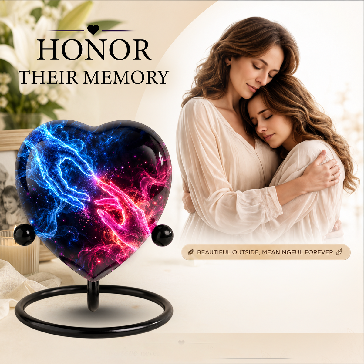 Blue and Pink Hands Memorial Urn for Ashes, Celestial Touch of Heaven Cremation Urn