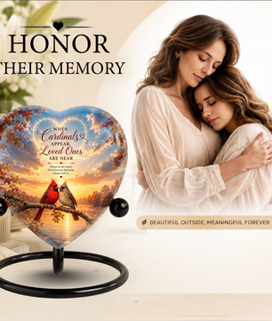 Cardinal Urn for Ashes, Heart Shaped Adult Cremation Urn, Personalized Cardinal Memorial Urn
