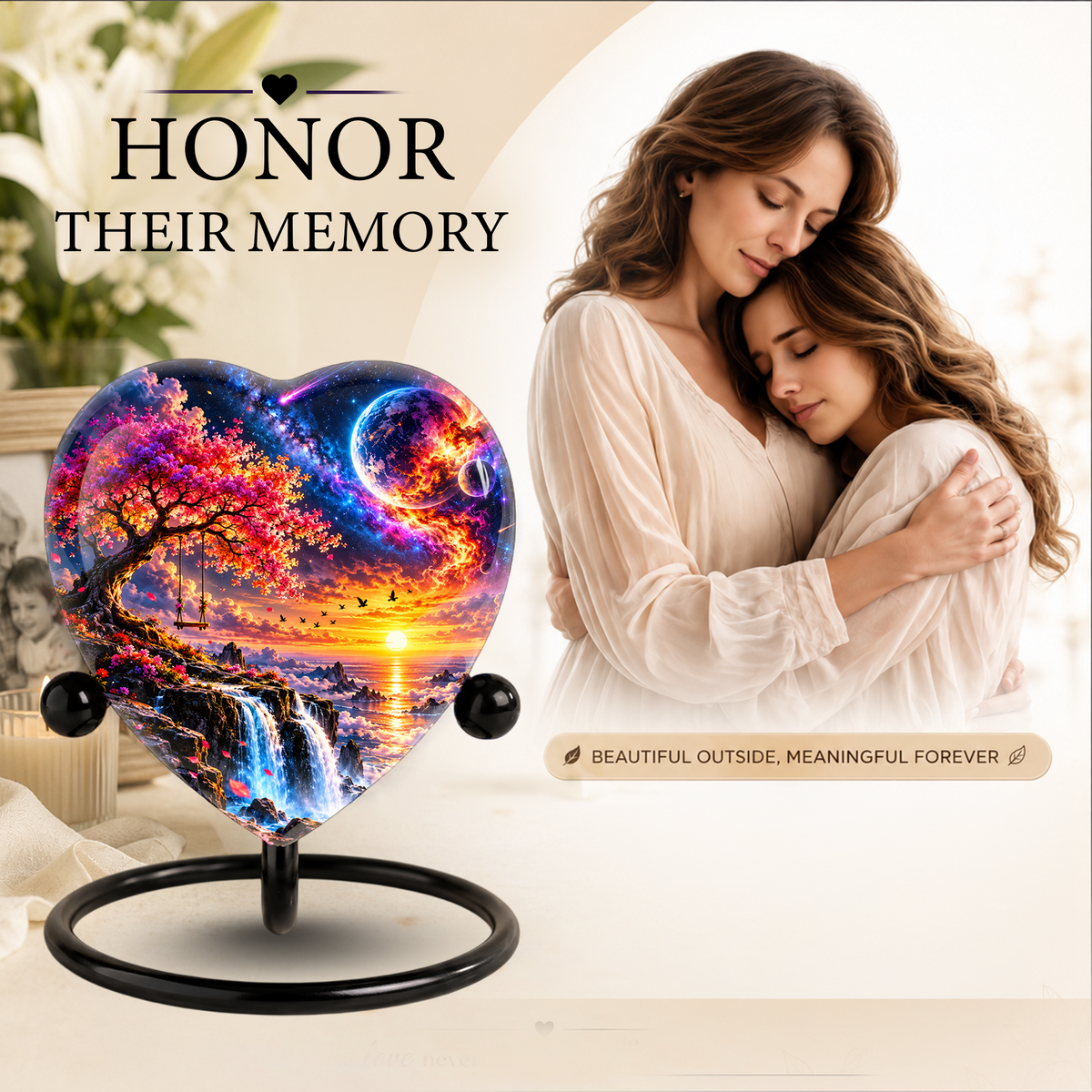 Fantasy Tree Heart Cremation Urn for Ashes, Personalized Adult Memorial Urn, Heart Shaped Cremation Urn