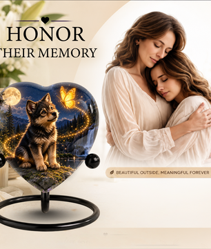 Wolf Memorial Wind Chime – Heart-Shaped Wolf and Butterfly Remembrance Garden Decoration