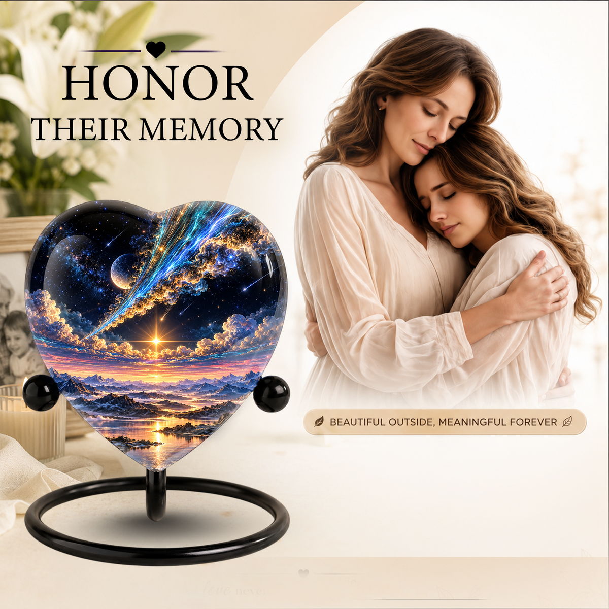 Optimized SEO Title Galaxy Mountain Heart Cremation Urn for Ashes, Personalized Adult Memorial Urn