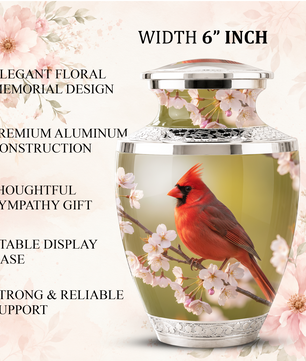 Red Cardinal Cremation Urn, Cardinal Memorial Urn for Human Ashes
