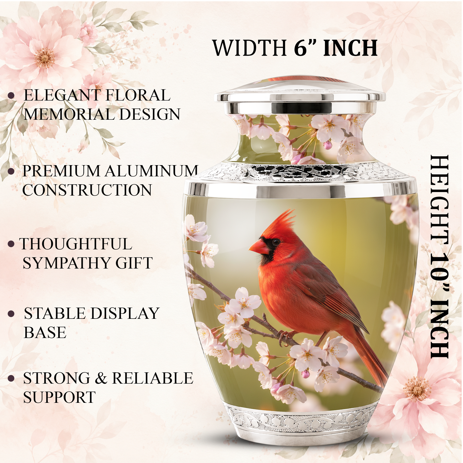 Red Cardinal Cremation Urn, Cardinal Memorial Urn for Human Ashes