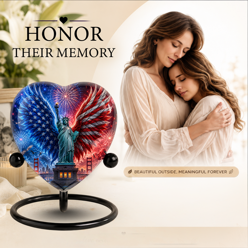American Eagle Wings Statue of Liberty Urn – Adult Urn for Ashes, Patriotic Cremation Urn