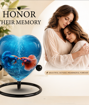 Heart-Shaped Betta Fish Cremation Urn – Beautiful Memorial Keepsake Urn for Adult Ashes, Unique Fish Urn for Loved Ones
