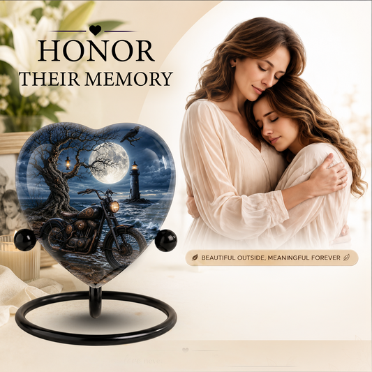 Bike and Lighthouse Cremation Urn for Dad – Personalized Adult Male Urn for Ashes