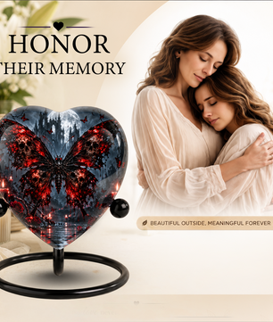 Gothic Butterfly Cremation Urn for Ashes, Skull Butterfly Urn, Red Black Gothic Memorial Urn, Halloween Heart Urn, Personalized Keepsake