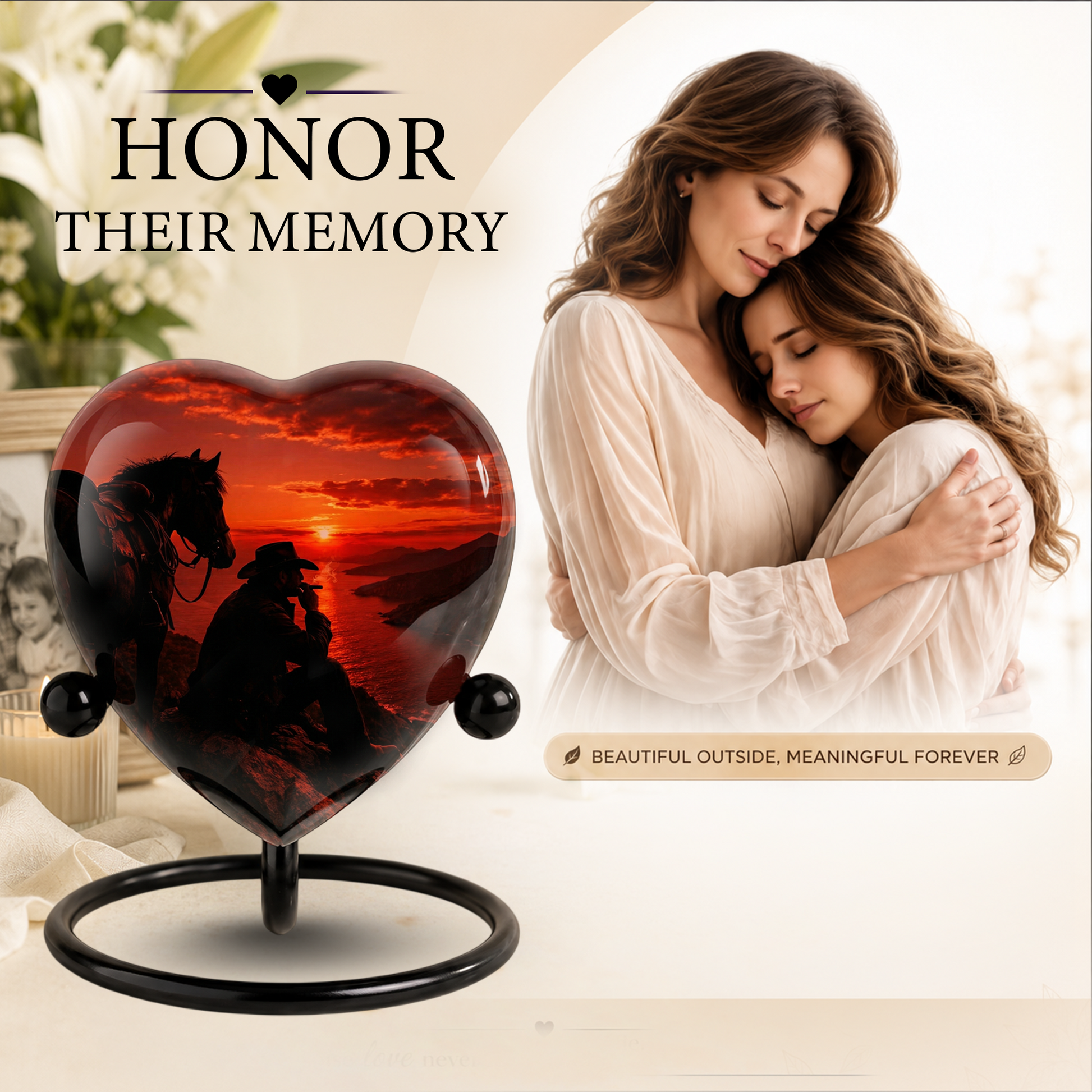 Cowboy Sunset Urn for Dad, Personalized Western Cremation Urn for Adult Male Ashes