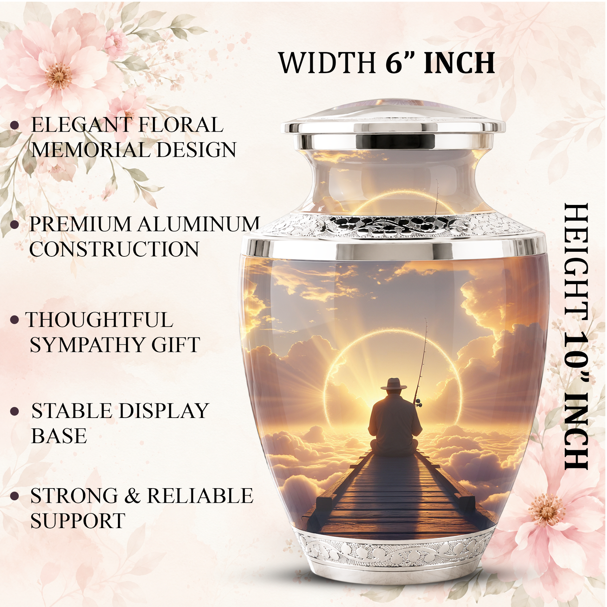 Fishing in Heaven Funeral Urn for Dad - Custom Keepsake Memorial Urns for Male Ashes