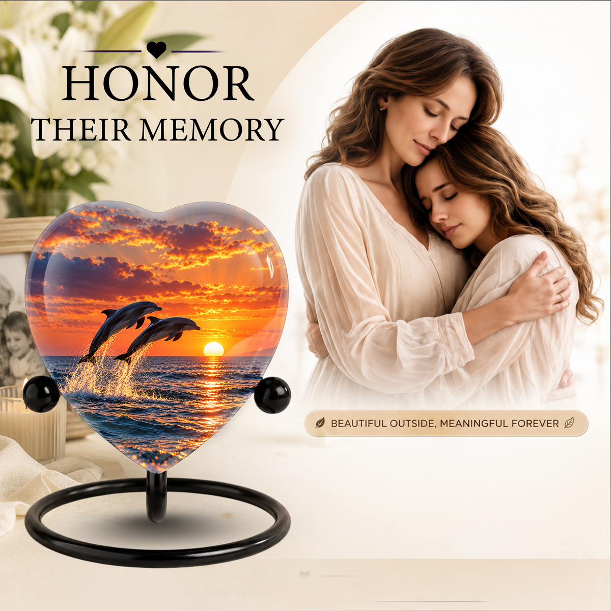 Dolphin Couple Cremation Urn for Ashes, Dolphin Memorial Urn, Personalized Ocean Urn, Heart Shaped Cremation Urn,