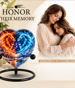 Lion Adult Urn for Ashes, Red and Blue Twin Lion Memorial Urn, Adult Cremation Urn