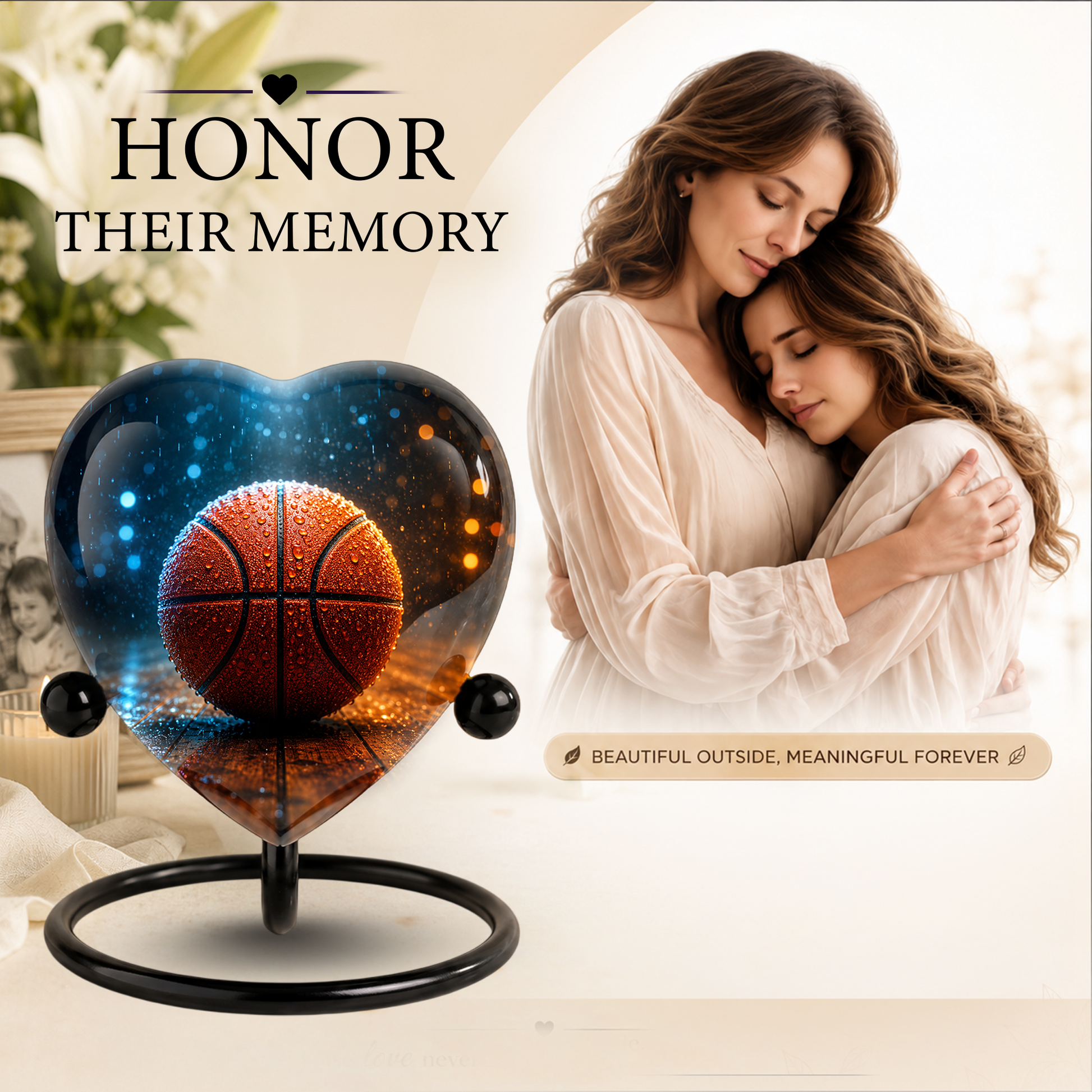 Basketball Heart-Shaped Adult Cremation Urn – Basketball Adult Urn for Human Ashes