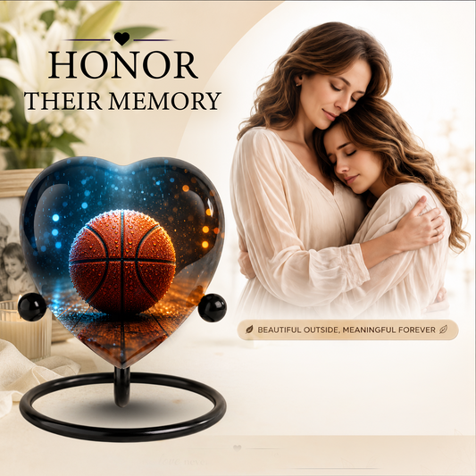 Basketball Heart-Shaped Adult Cremation Urn – Basketball Adult Urn for Human Ashes