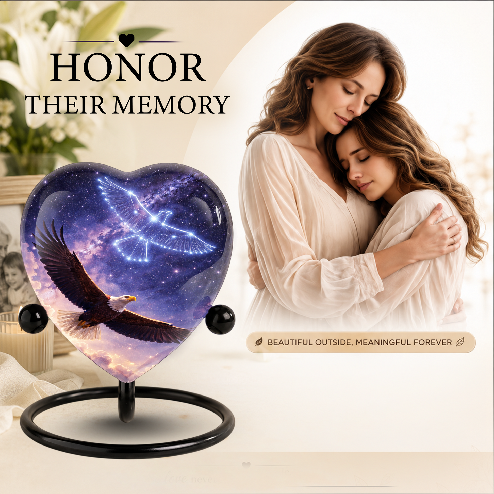 Eagle Heart Memorial Urn, Eagle Adult Urn, Eagle Urns for Adult Ashes, Eagle Adult Urns