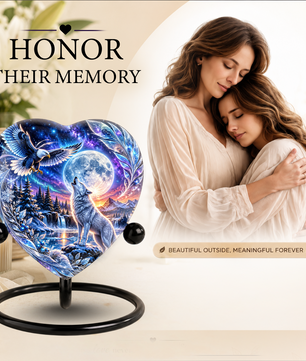 Eagle & Wolf Memorial Urn, Personalized Adult Urn, Large Urn for Human Ashes, Unique Cremation Urn