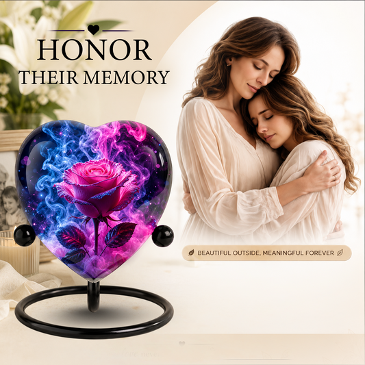 Pink Rose Adult Urn – Adult Urn for Ashes, Rose Cremation Urn, Heart-Shaped Adult Cremation Urn