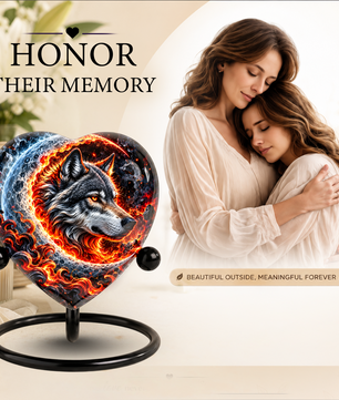 Wolf Cremation Urn for Ashes, Adult Memorial Urn, Personalized Wolf Urn, Heart Shaped Urn for Men