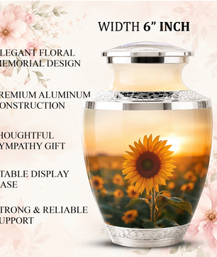 Sunflower Cremation Urn for Male and Female, Custom Memorial Large Urn