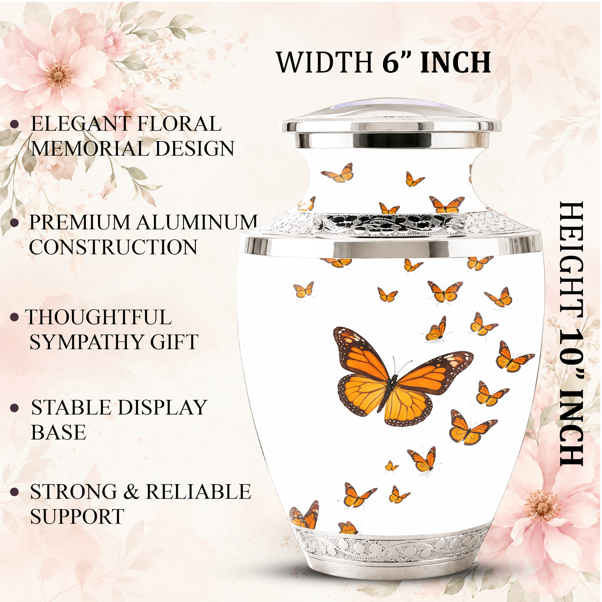 Monarch Butterfly Cremation Urn for Mom, Butterfly Memorial Urn for Women