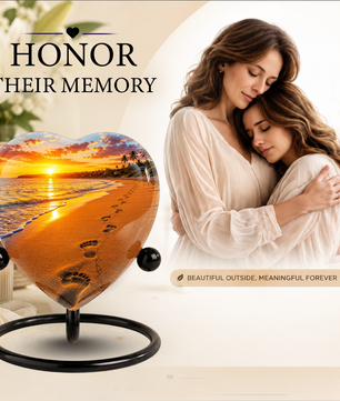 Beach Heart-Shaped Adult Cremation Urn – Beach Urn for Adult Ashes with Sunset Ocean