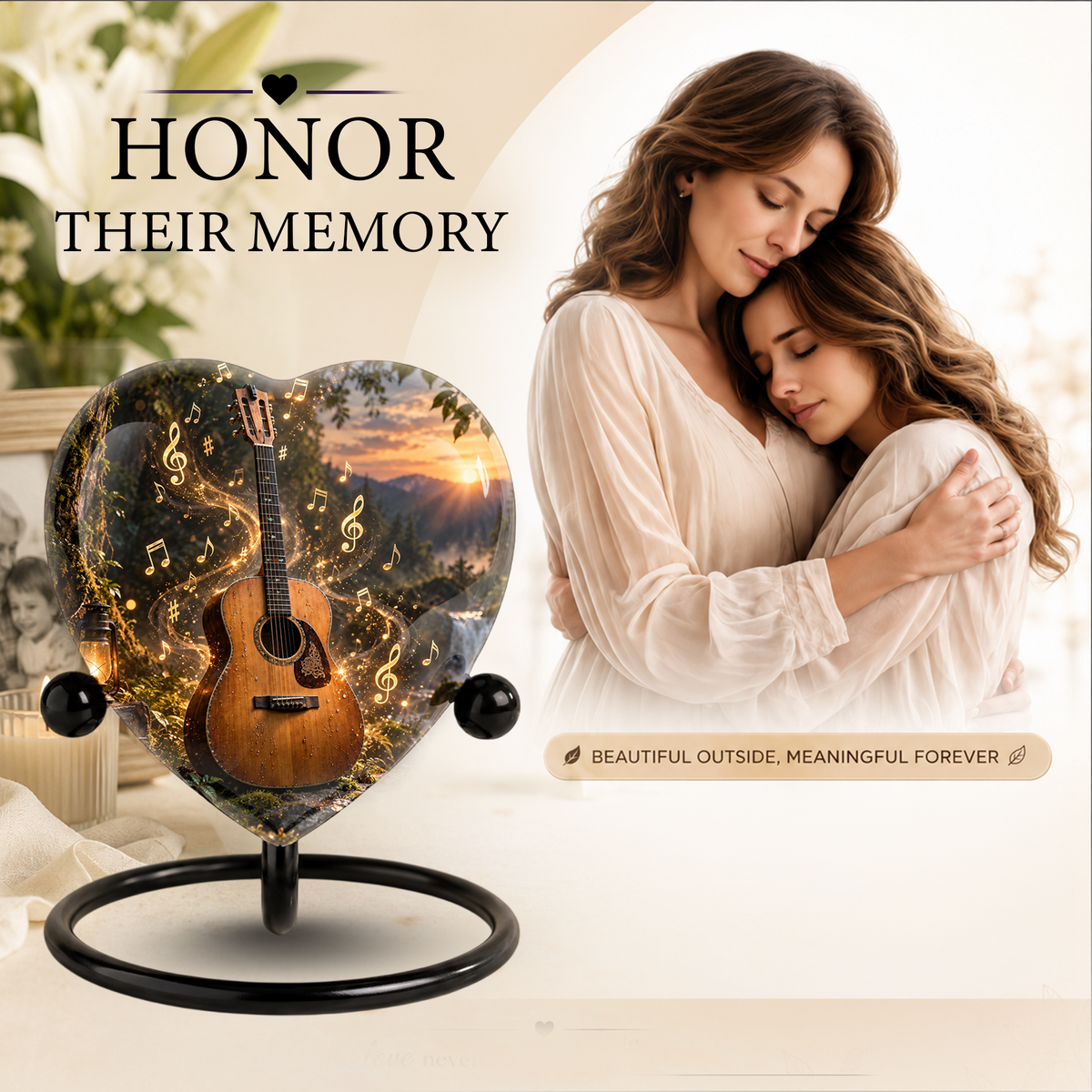 Guitar Cremation Urn for Ashes, Musician Memorial Urn, Heart Shaped Memorial Urn
