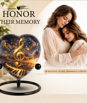 Musical Note Piano Adult Urn – Golden Treble Clef Heart Design Adult Cremation Urn for Ashes