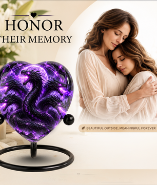 Five Headed Dragon Adult Cremation Urn for Ashes, Purple Dragon Memorial Urn, Fantasy Dragon Urn, Personalized Heart Shaped Adult Urn