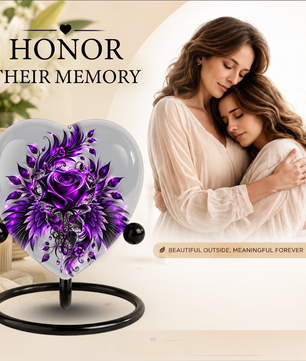 Purple Rose Heart Cremation Urn for Ashes, Floral Memorial Urn, Purple Rose Urn, Personalized Heart Urn, Gothic Flower Cremation Urn
