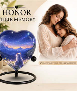 Celestial Cat Adult Urn for Ashes – Starry Night Mountain Cat Memorial Urn, Beautiful Adult Cremation Urn