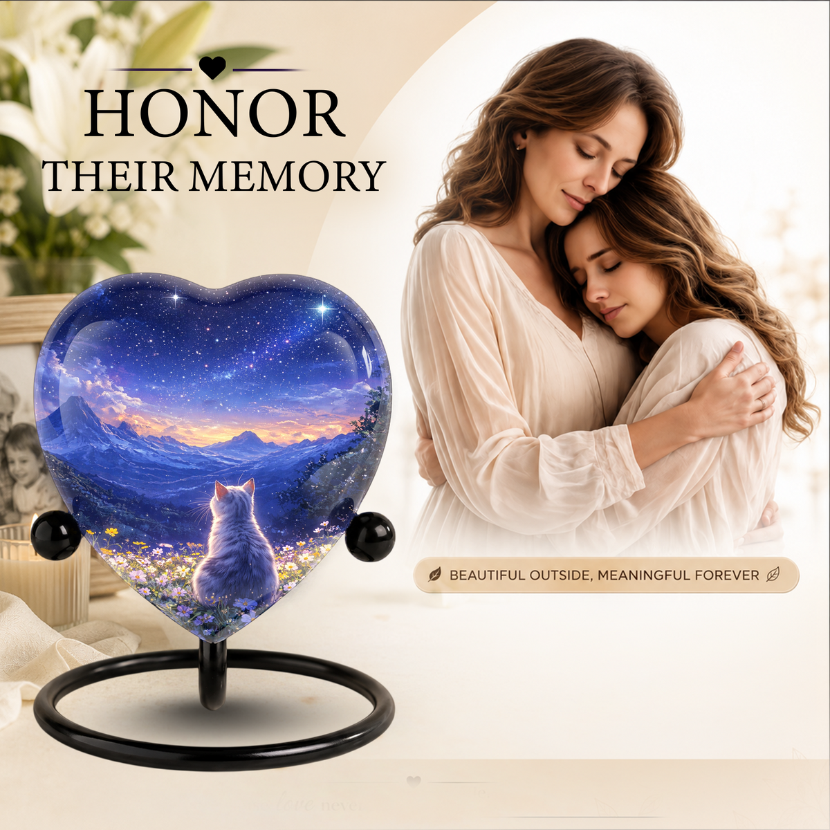 Celestial Cat Adult Urn for Ashes – Starry Night Mountain Cat Memorial Urn, Beautiful Adult Cremation Urn