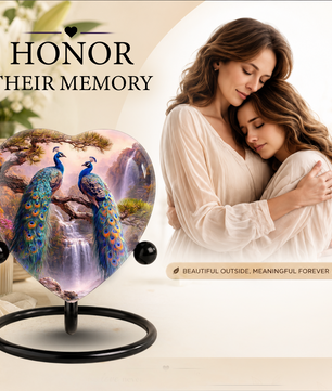 Heart-Shaped Memorial Urn, Peacock Urns for Adult Ashes, Peacock Adult Cremation Urn