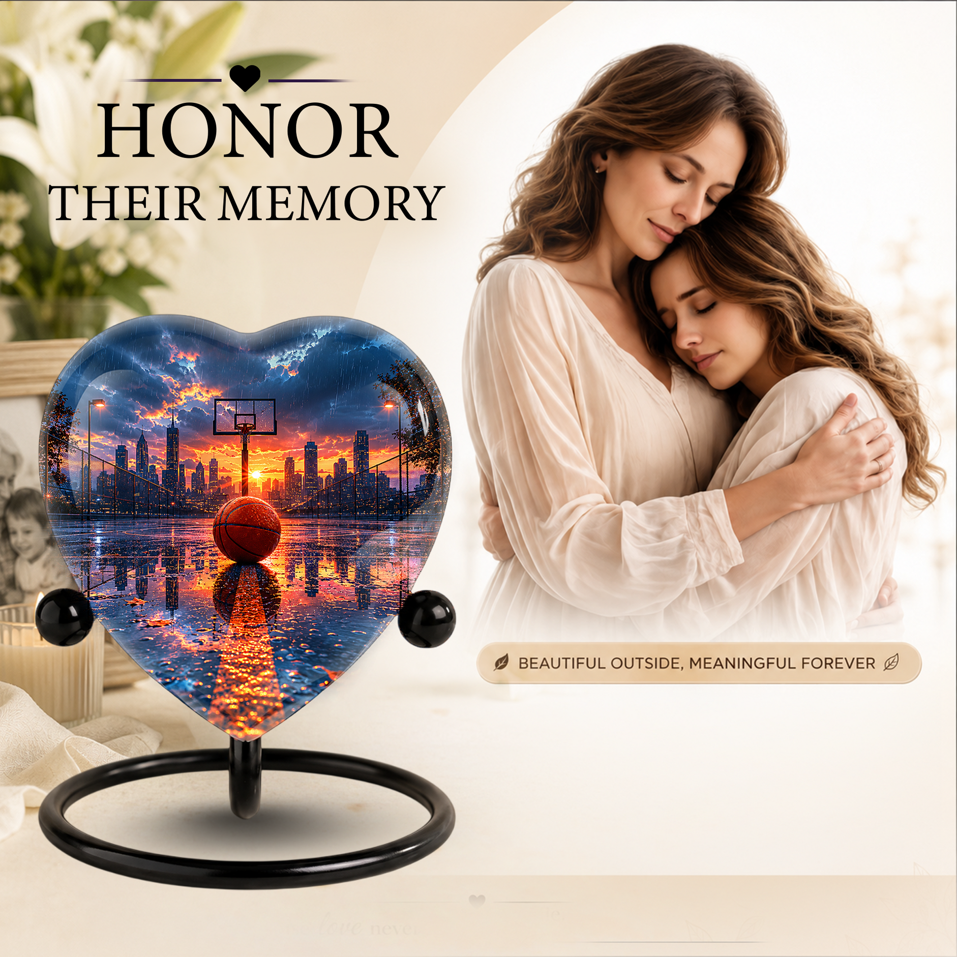 Basketball Sunset Adult Urn – Sports-Themed Adult Cremation Urn for Ashes