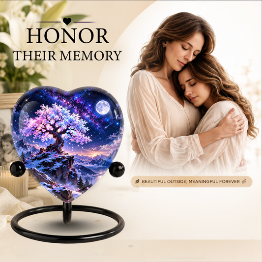 Cherry Blossom Adult Urn for Ashes, Tree of Life Memorial Urn, Pink Sakura Tree Cremation Urn