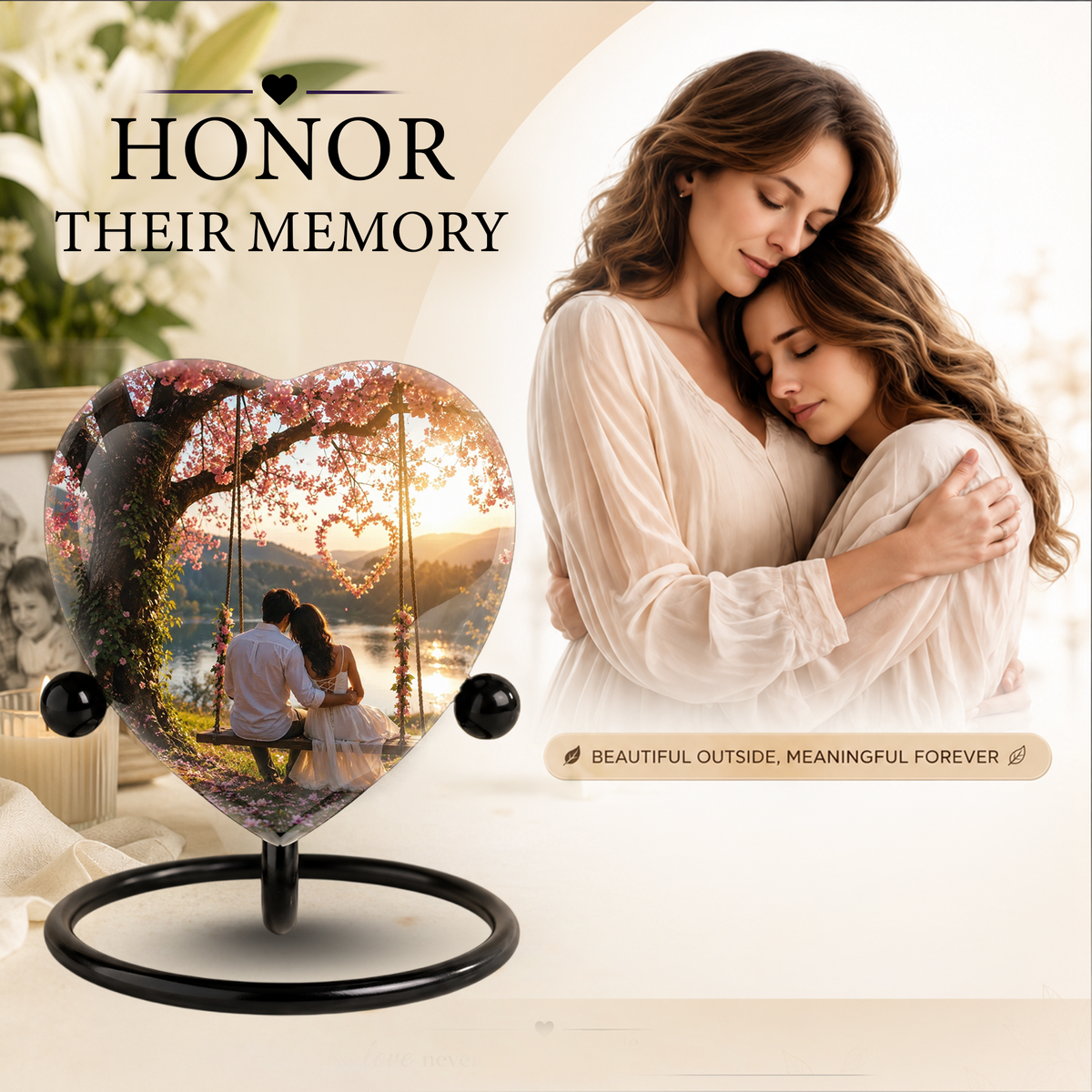 Loving Couple Heart Cremation Urn for Adults – Beautiful Adult Urn for Ashes, Romantic Memorial Urn for Husband & Wife
