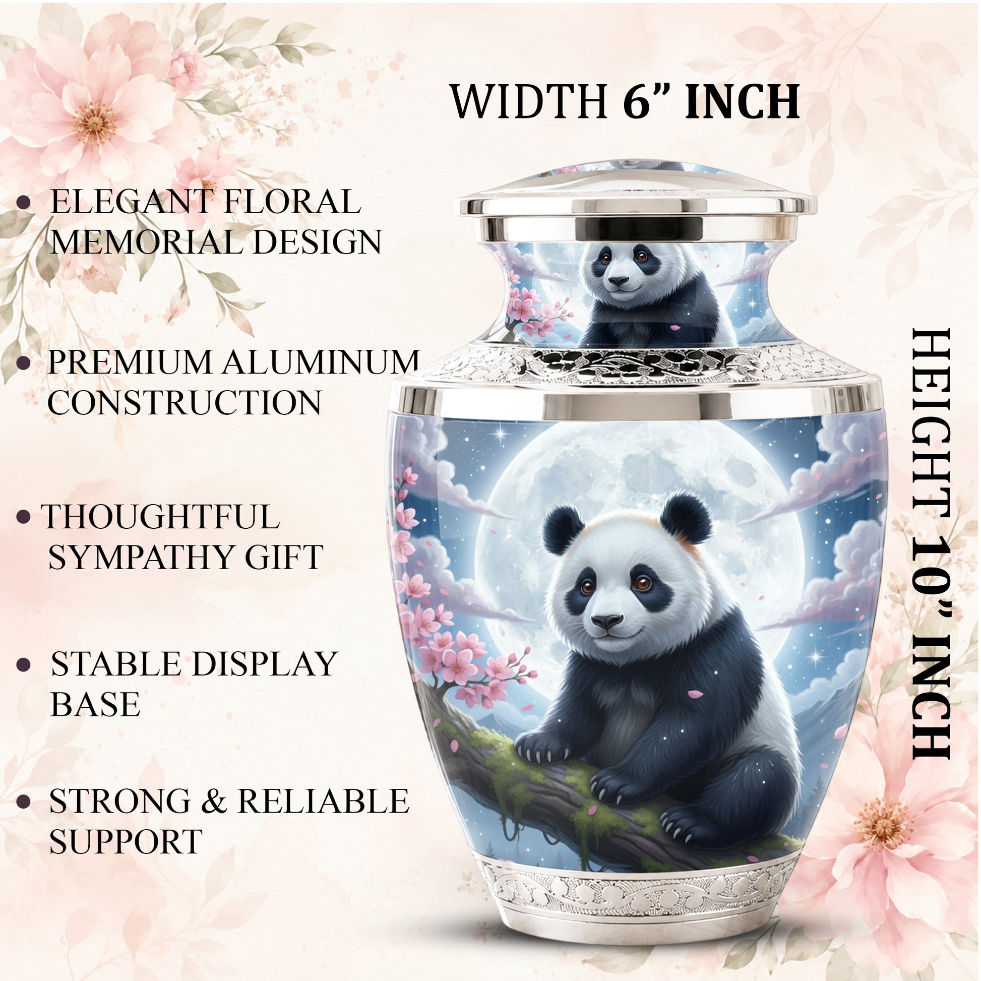 Panda Cremation Urn for Mom, Personalized Moon Memorial Urn for Baby Ashes