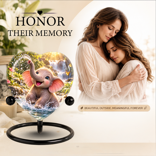 Elephant Adult Cremation Urn for Ashes, Personalized Baby Elephant Memorial Urn, Heart Shaped Adult Urn, Elephant Cremation Urn
