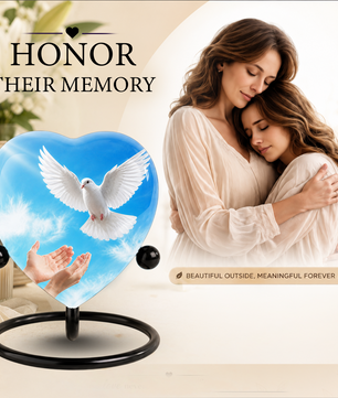 Dove Urn for Ashes, Heart Shaped Adult Cremation Urn, Peaceful White Dove Memorial Urn