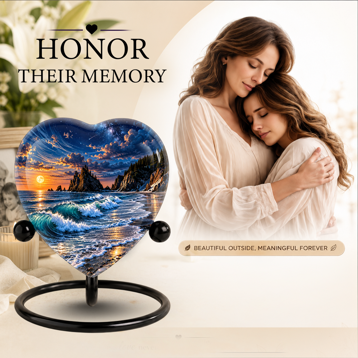 Ocean Wave Heart Cremation Urn for Ashes, Personalized Adult Memorial Urn, Beach Urn for Loved One