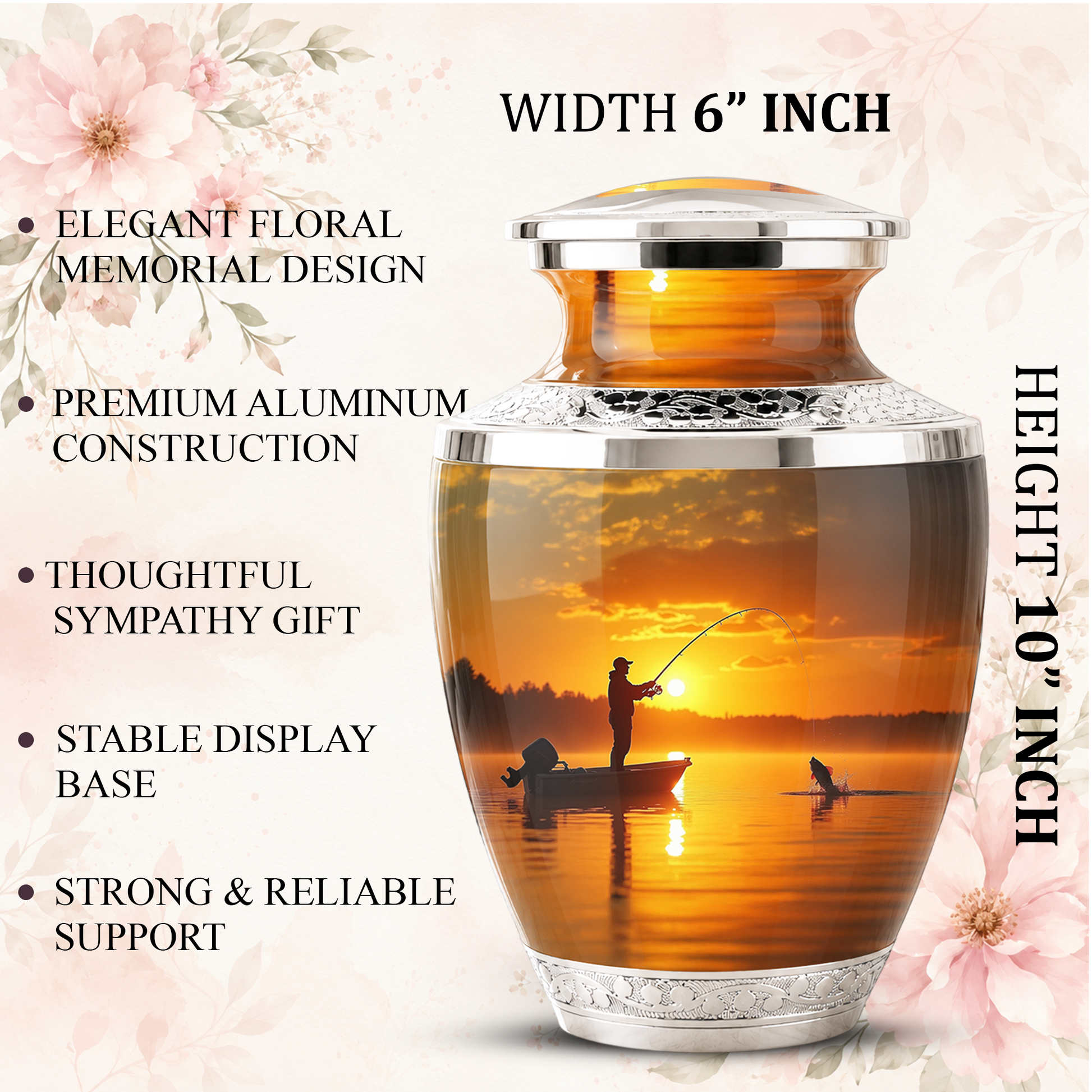 Gone Fishing Memorial Urn for Dad, Personalized Hunting Themed Urn for Human Ashes