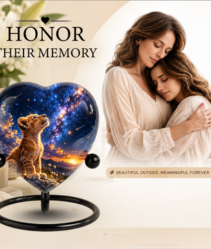 Lion Cub Heart Cremation Urn for Ashes, Personalized Adult Memorial Urn, Lion Urn for Loved One