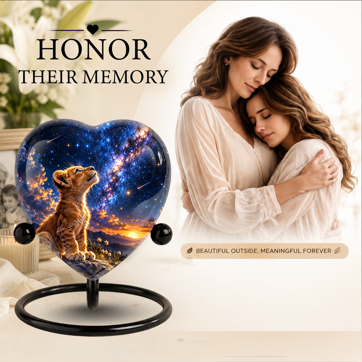 Lion Cub Heart Cremation Urn for Ashes, Personalized Adult Memorial Urn, Lion Urn for Loved One