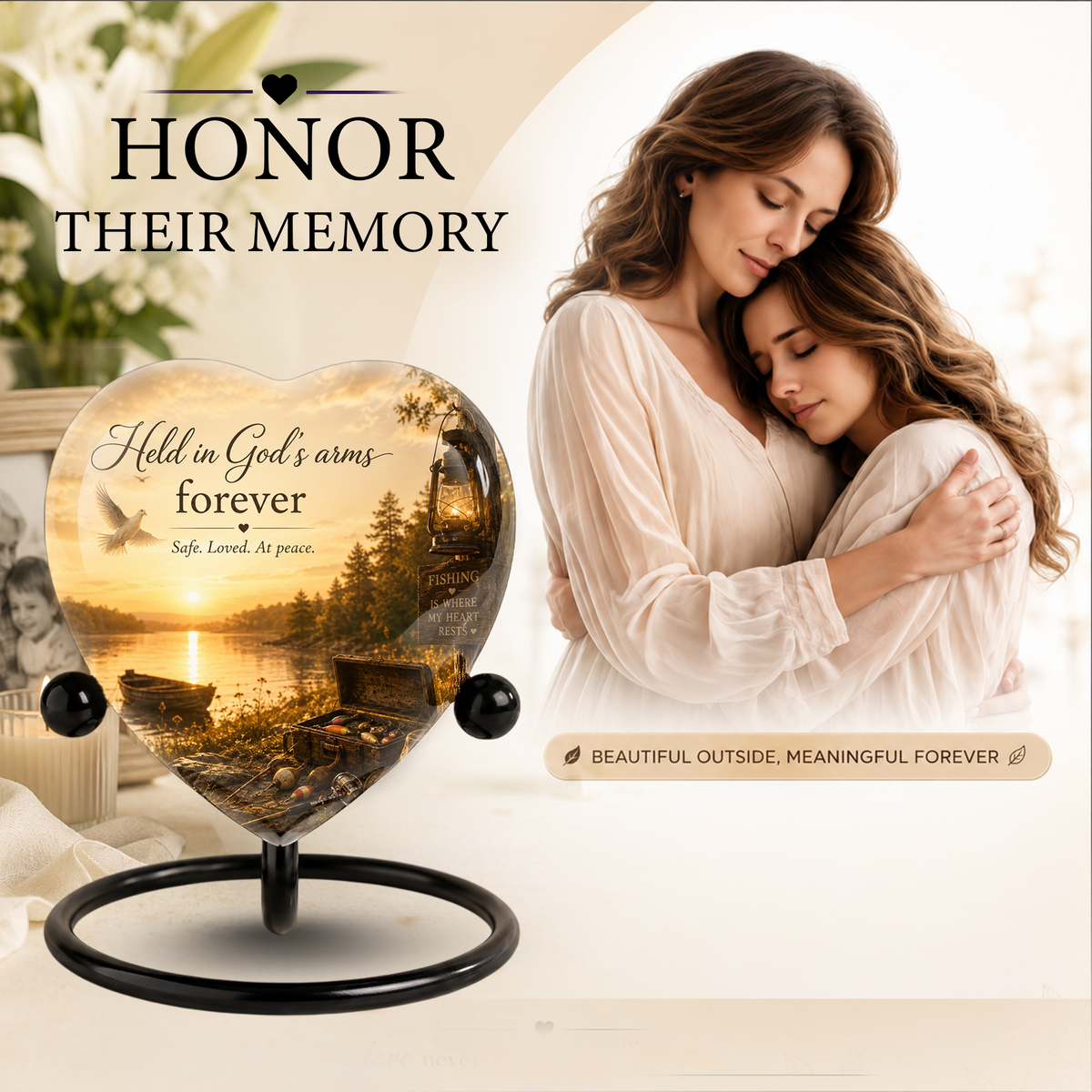 Fishing Adult Urn – Adult Urn for Ashes, Fishing Cremation Urn, Lake Sunset Urn for Adult Ashes