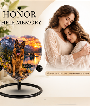 German Shepherd Heart Cremation Urn for Ashes, Personalized Adult Memorial Urn Heart Shaped Pet Memorial