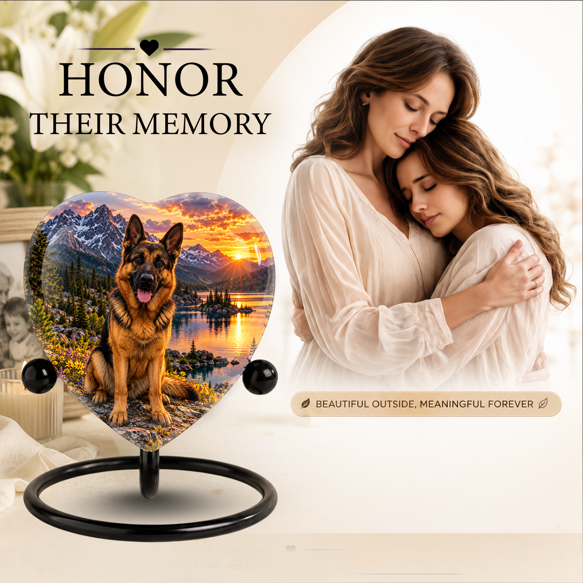 German Shepherd Heart Cremation Urn for Ashes, Personalized Adult Memorial Urn Heart Shaped Pet Memorial
