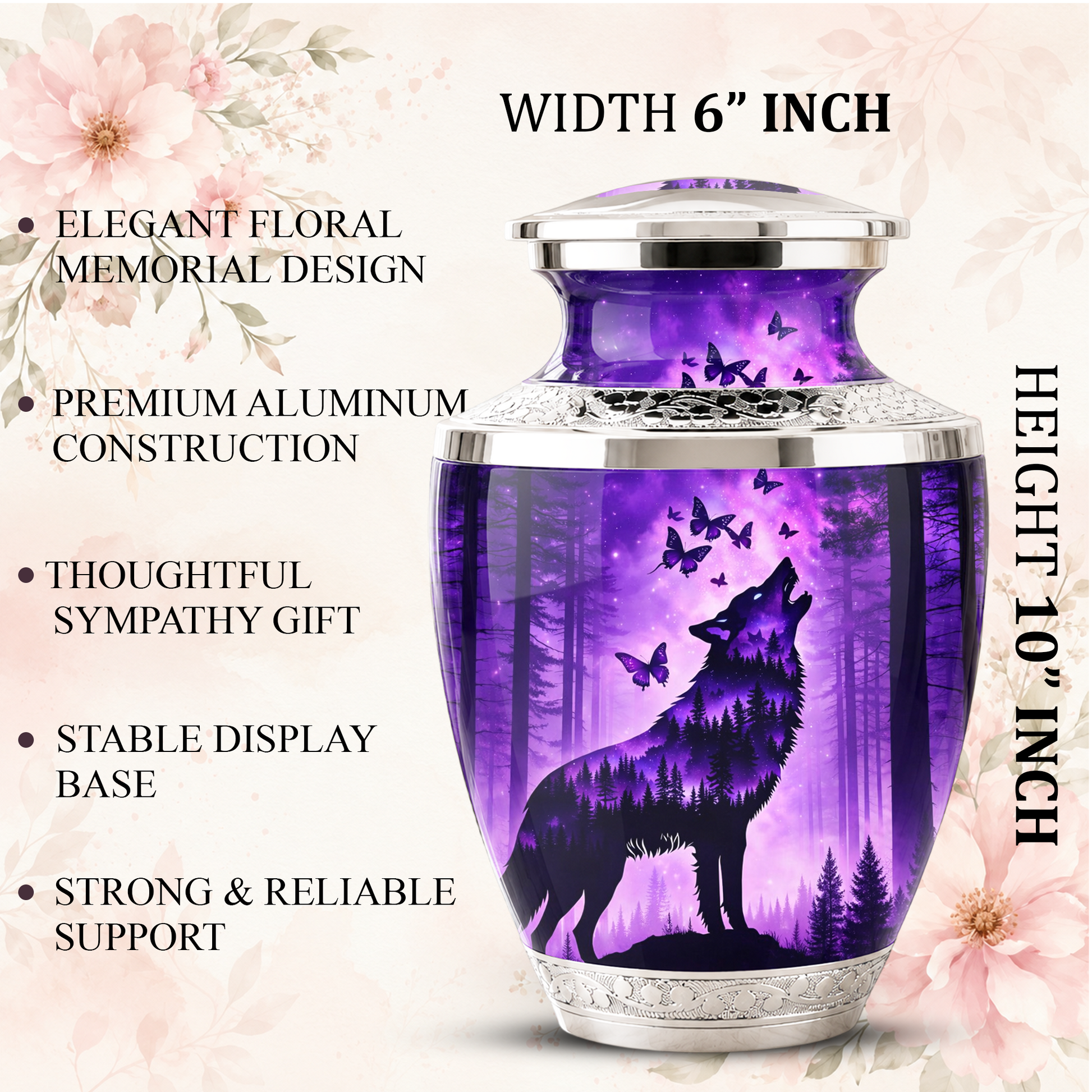 Purple Wolf Cremation Urn for Dad, Wolf Memorial Urn for Men, Wildlife Keepsake Ashes Urn for Father