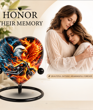 Heart Shaped Eagle Motorcycle Urn for Ashes, Phoenix Fire Cremation Urn, Biker Memorial Urn for Human Ashes